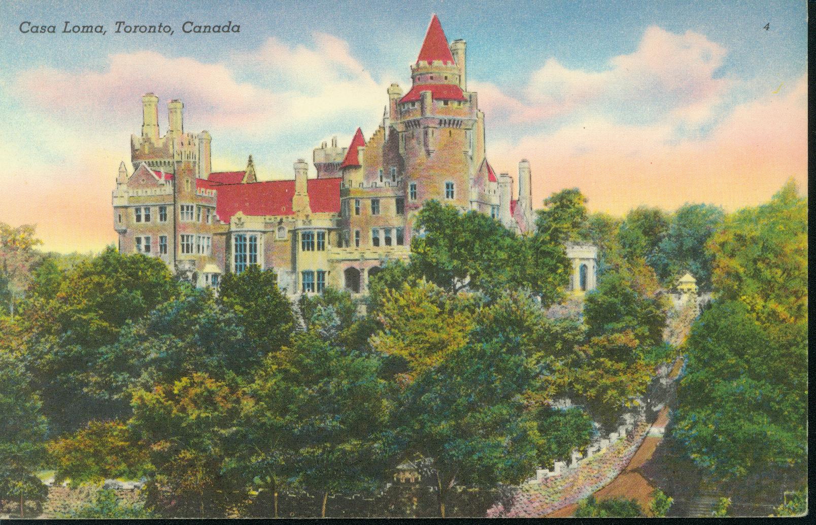 Old postcard of Casa Loma castle in Toronto. 