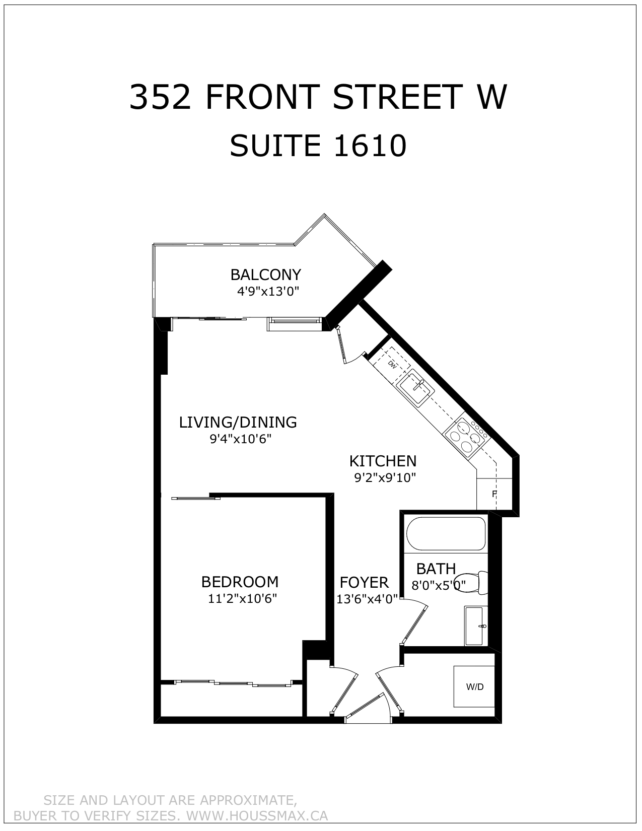 Floor plans for 352 Front St W Unit 1610.