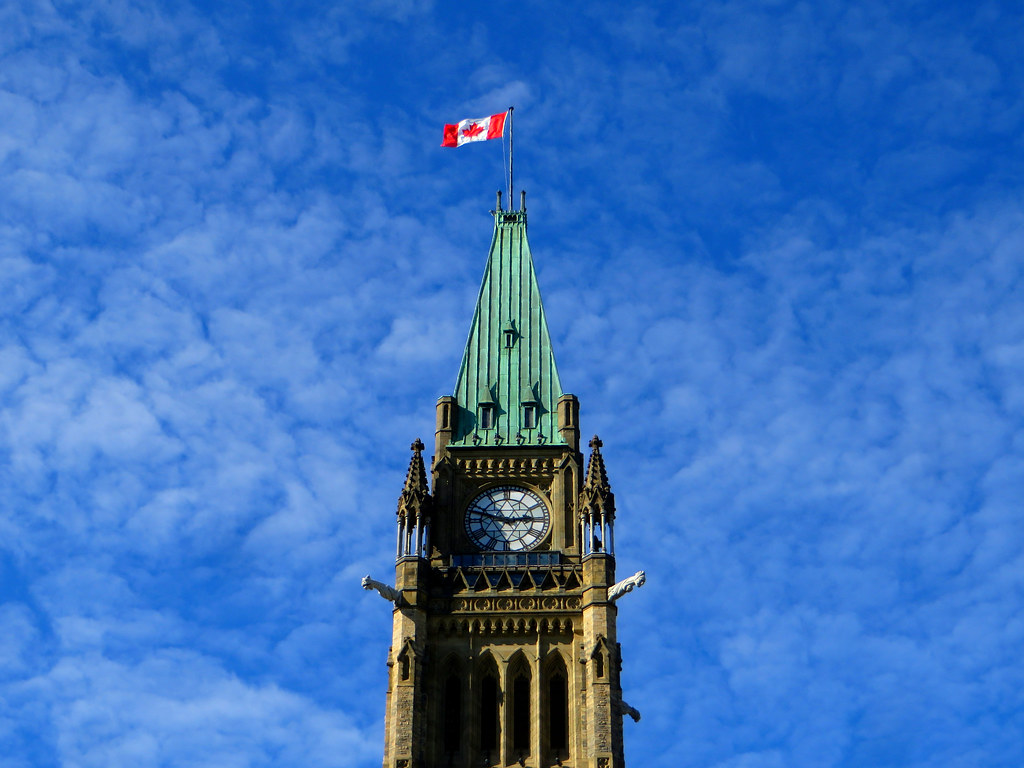 Steeple of Canadian parliament building in Ottawa.