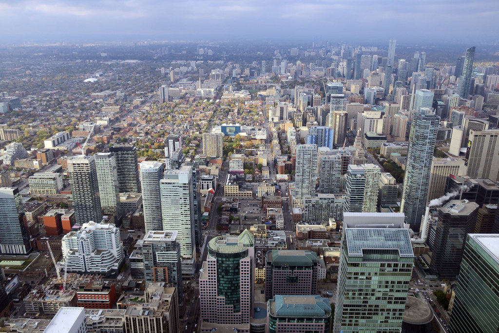 Aerial view of Toronto skyline.
