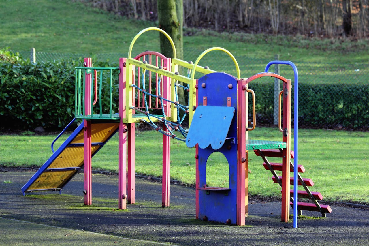 Colourful playground equipment. 