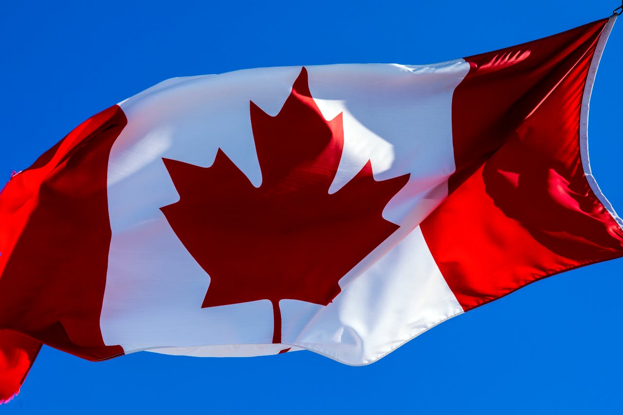 Close up of Canadian flag. 