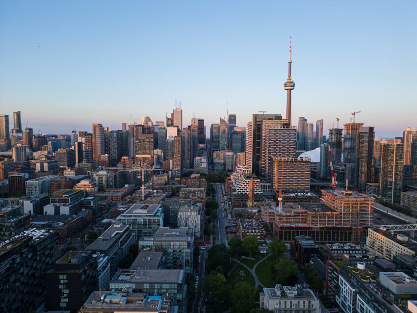 Drone photography of Toronto skyline.