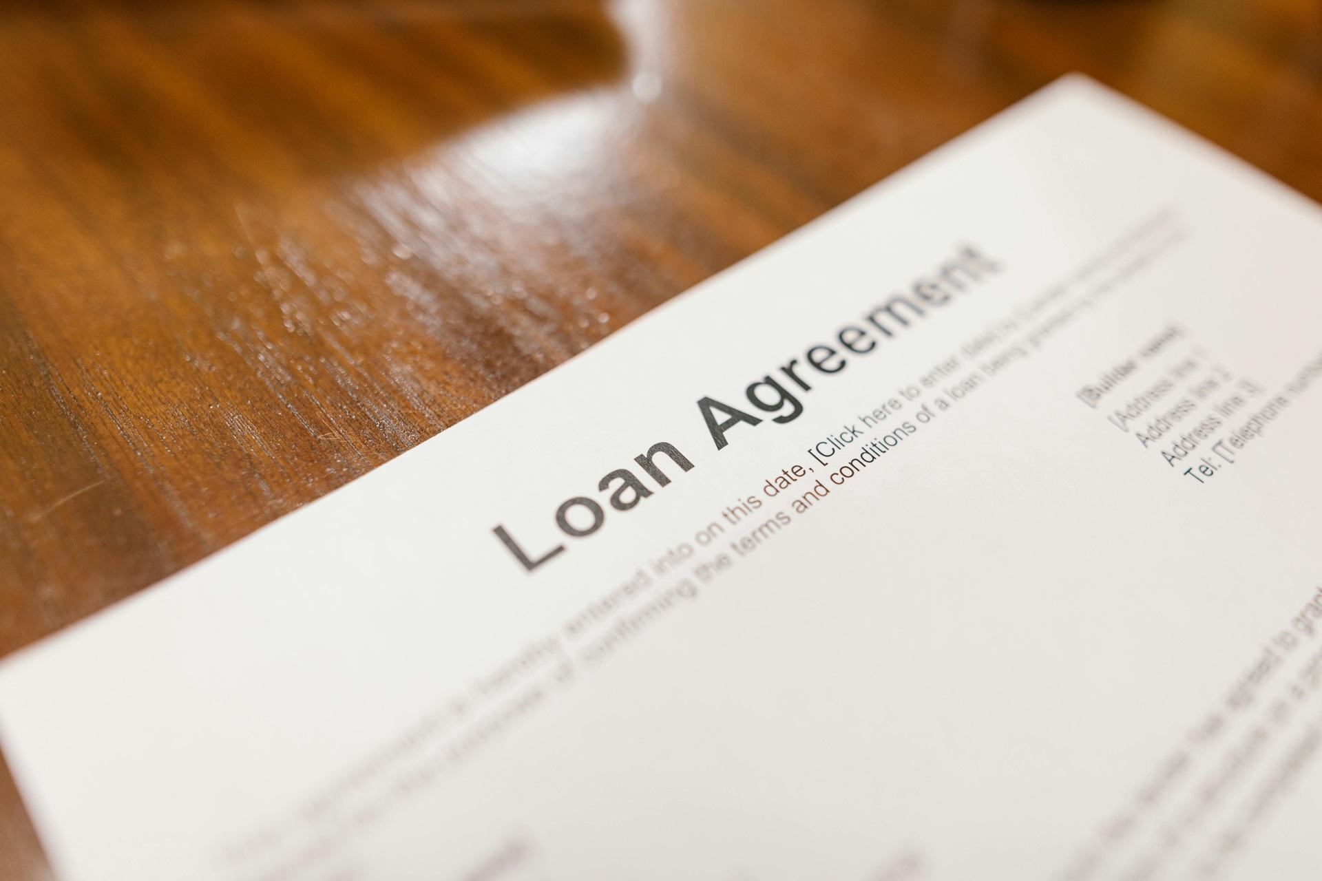 Closeup of loan agreement application.