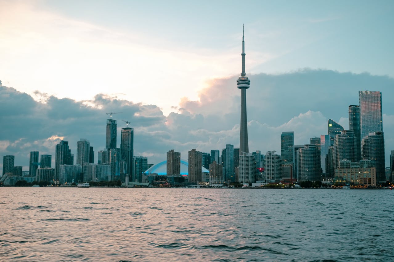 Beautiful shot of Toronto skyline seen from Lake Ontario.