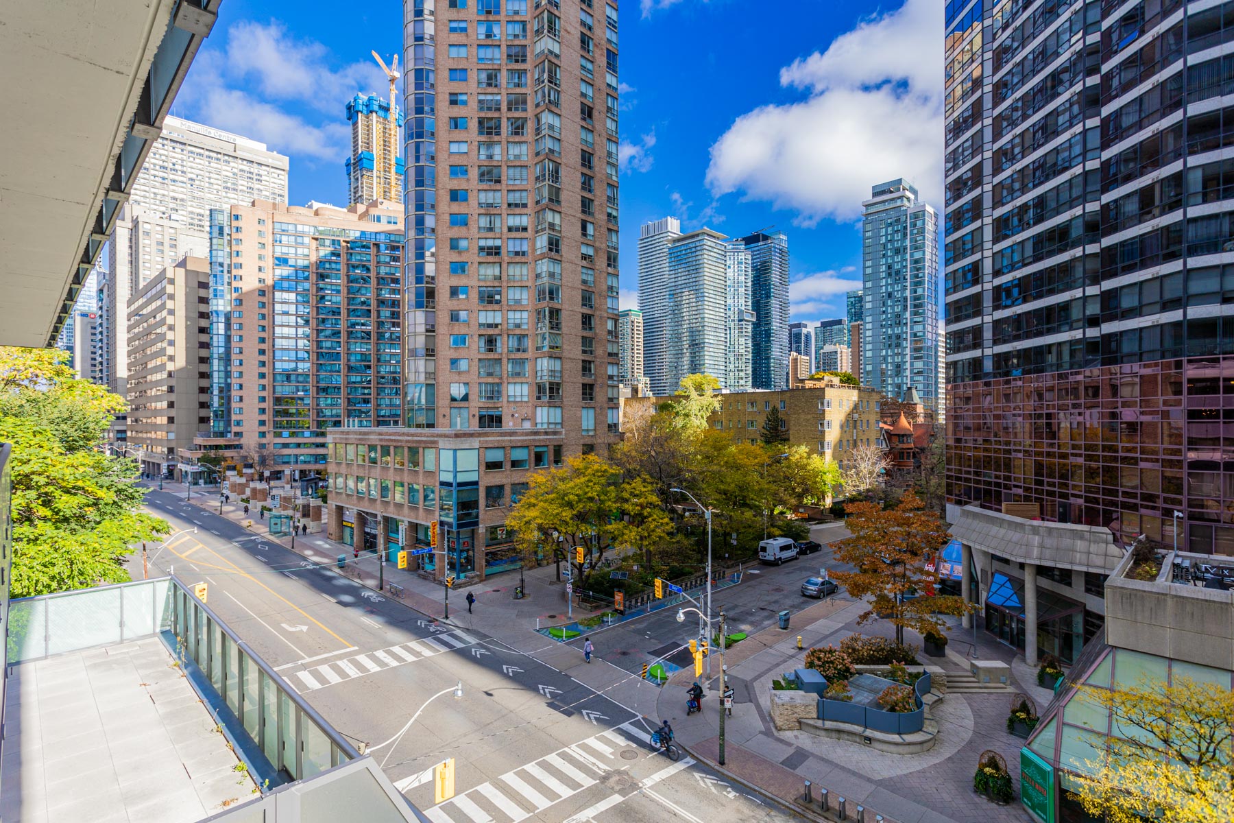 View of Toronto's Bay Street Corridor from balcony of 57 St Joseph Street Unit 523.