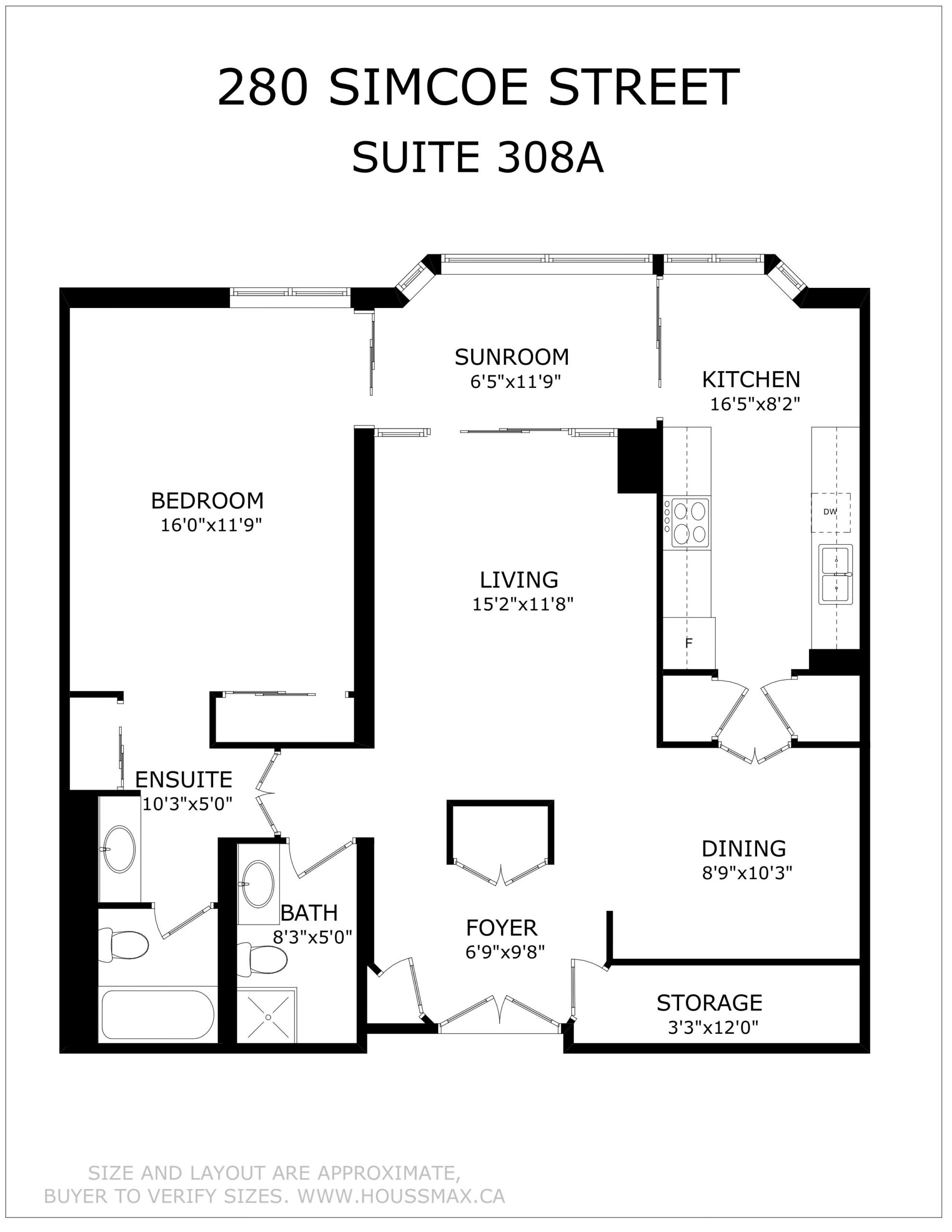 Floor plans for 280 Simcoe St 308A. 