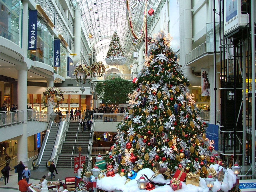 Toronto Eaton Centre mall with Christmas decorations. 