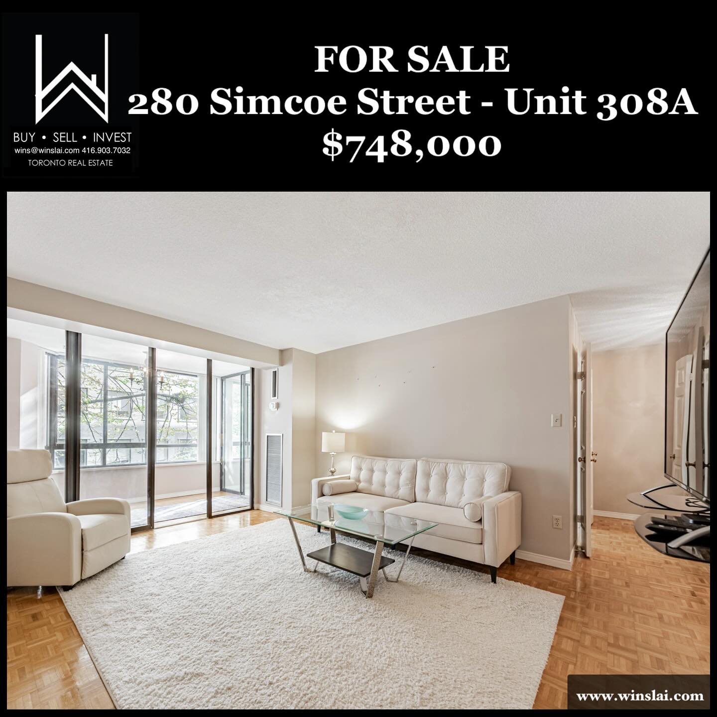 For Sale flyer for 280 Simcoe St Unit 308A.