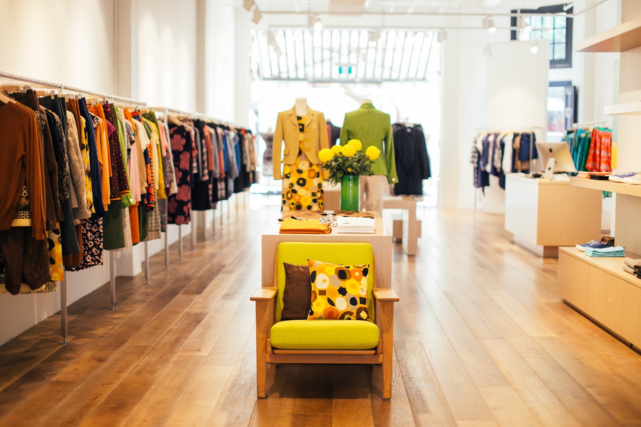 Interior of woman's fashion boutique.