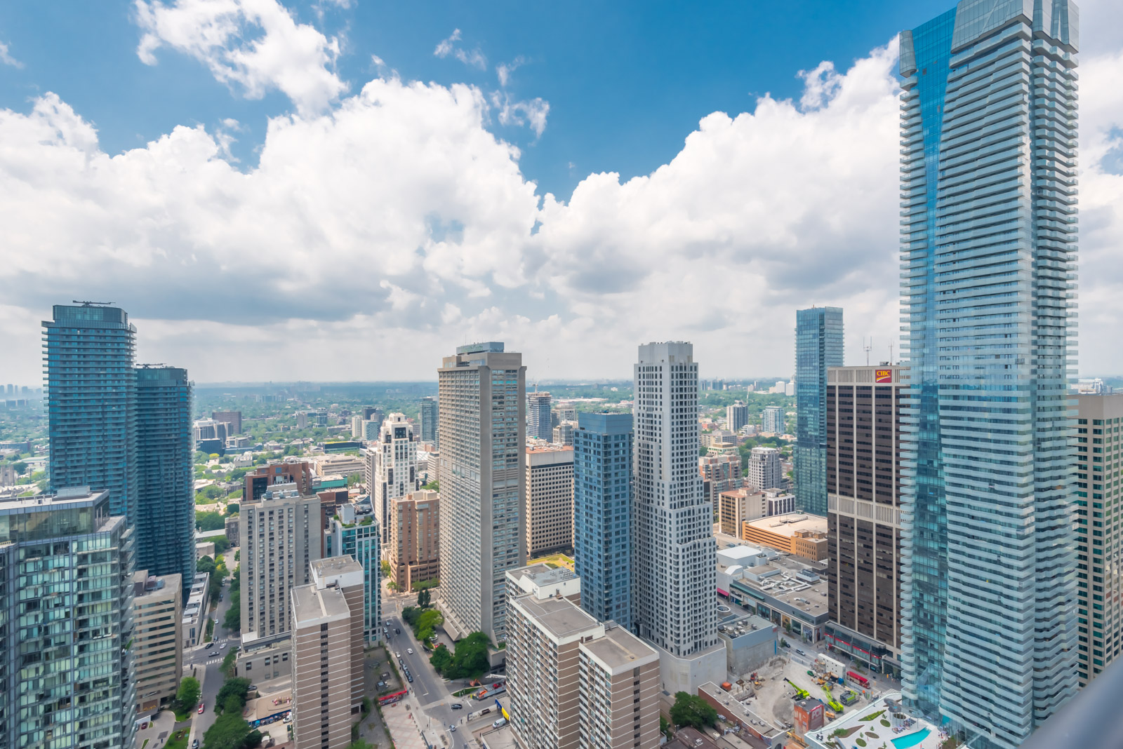 Tall buildings of Toronto's Church-Yonge Corridor, as seen from 33 Charles St E Unit 3808 balcony.