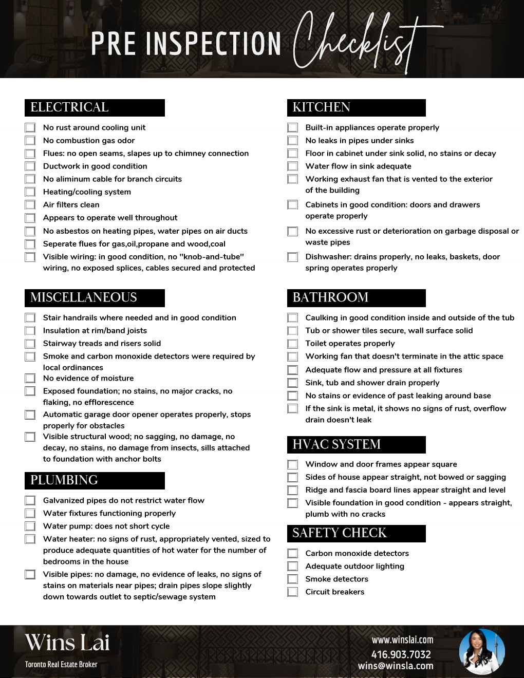 Pre-inspection checklist for buying resale property.