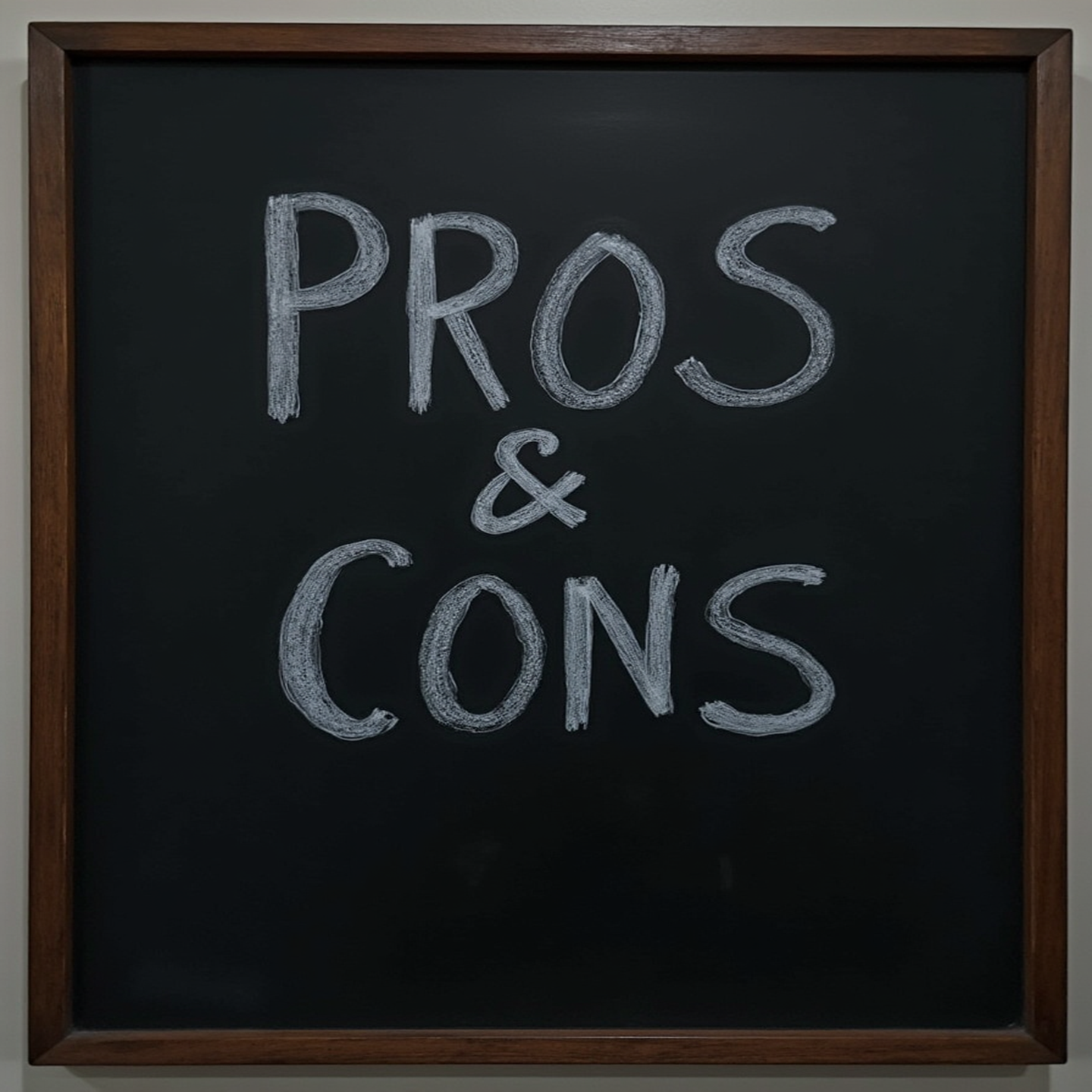 Image of blackboard with words "PROS & CONS."