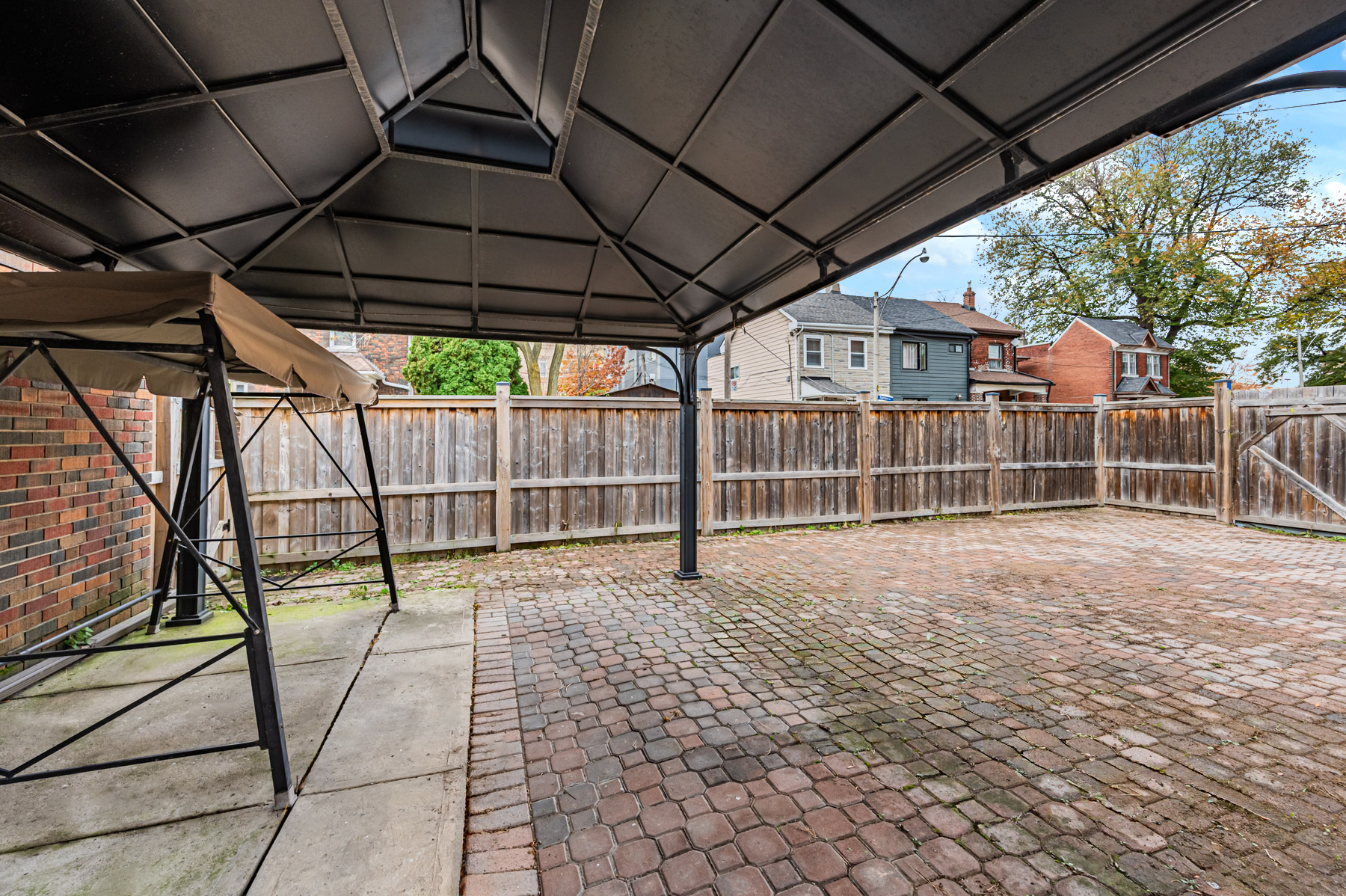 Large black metal carport.