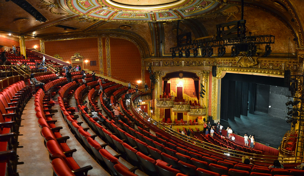 Looking down at mostly empty seats of Elgin and Winter Garden Theatre in Toronto.