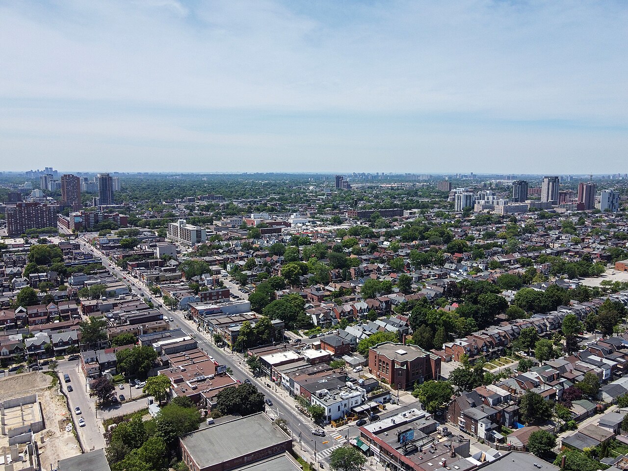 Aerial view of Dovercourt-Wallace Emerson-Junction showing houses and streets.