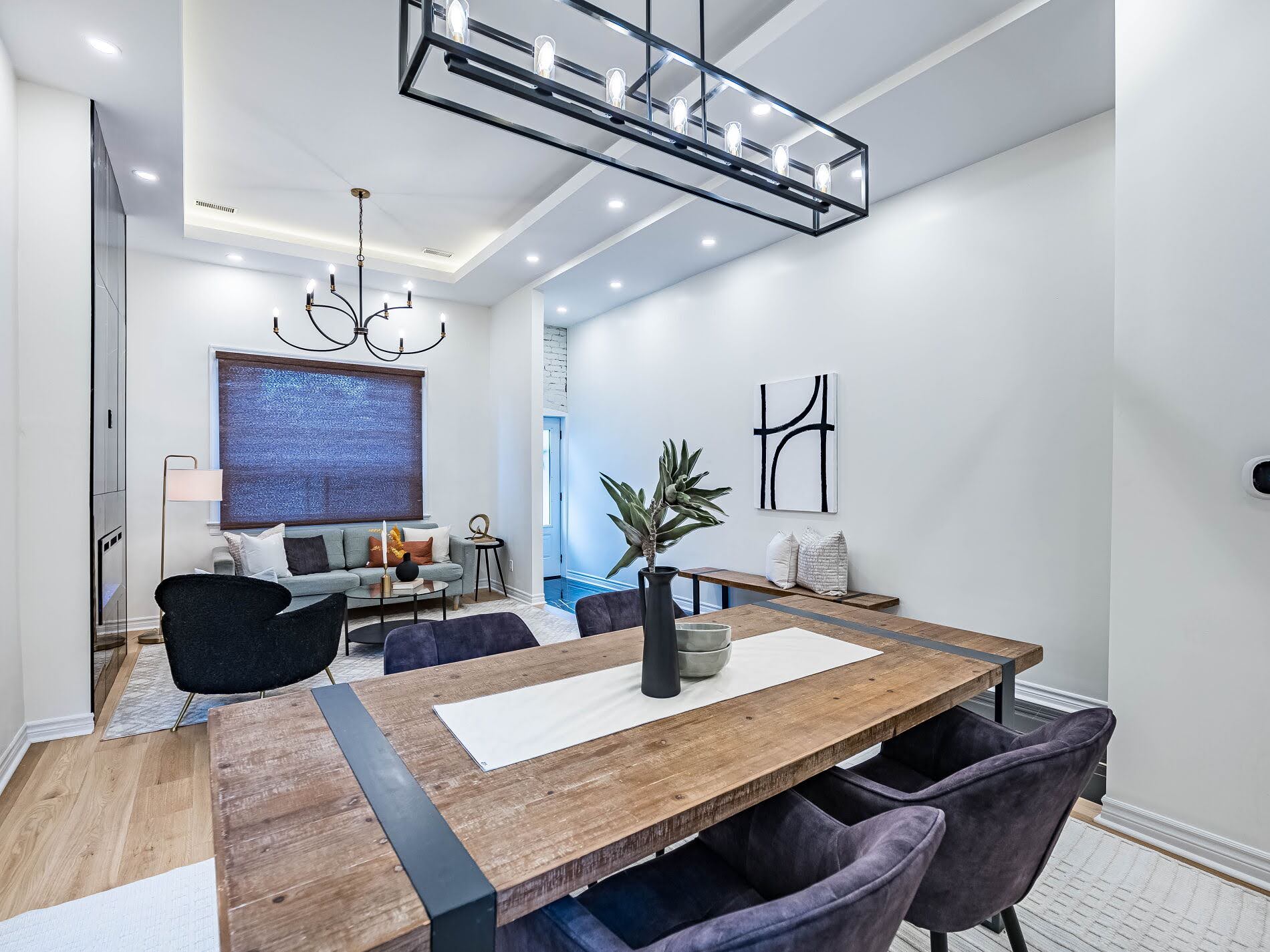 View of living room chandelier from 918 Ossington Ave's dining room.