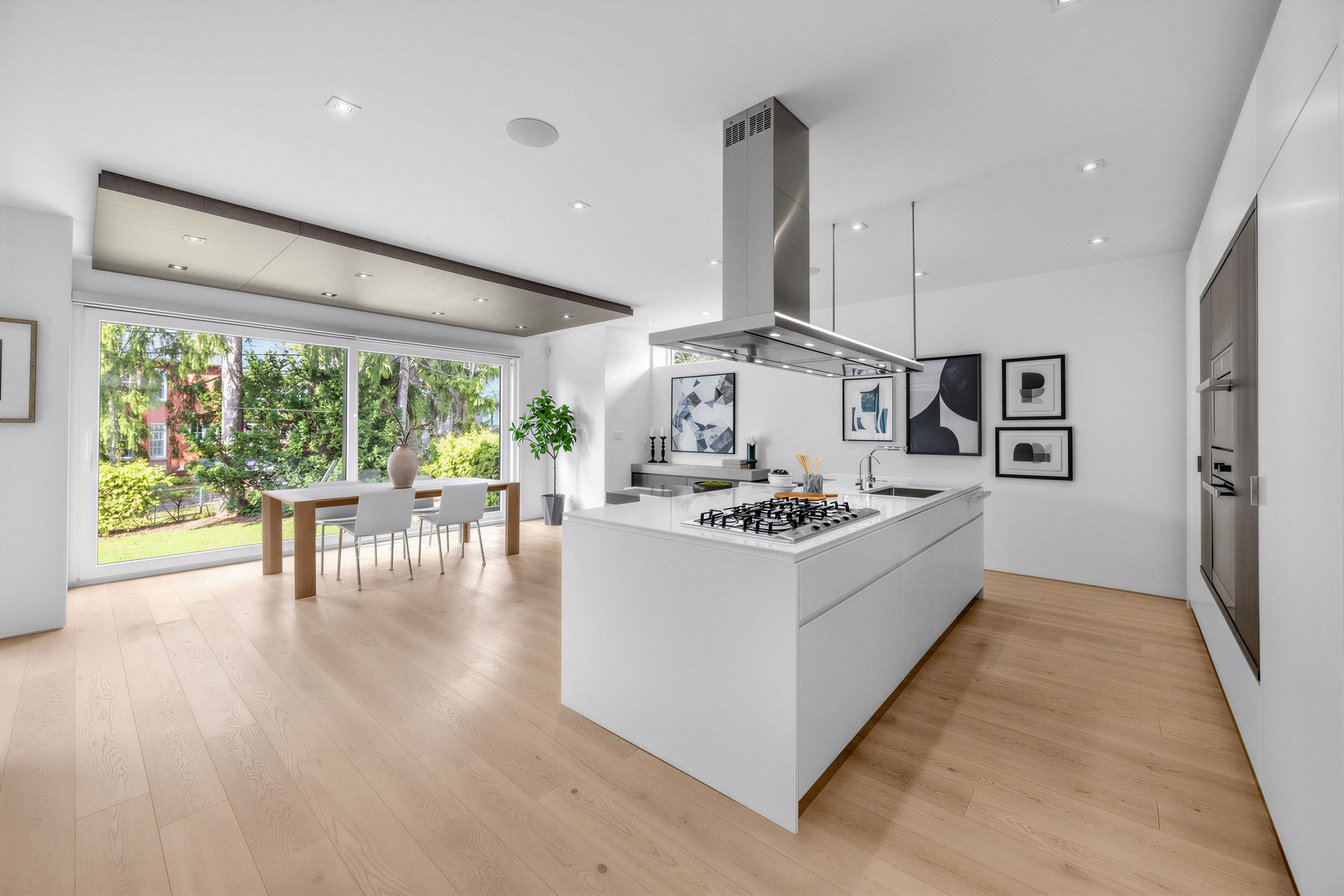 52 Burrows Ave streamlined kitchen with sleek kitchen island and integrated appliances.