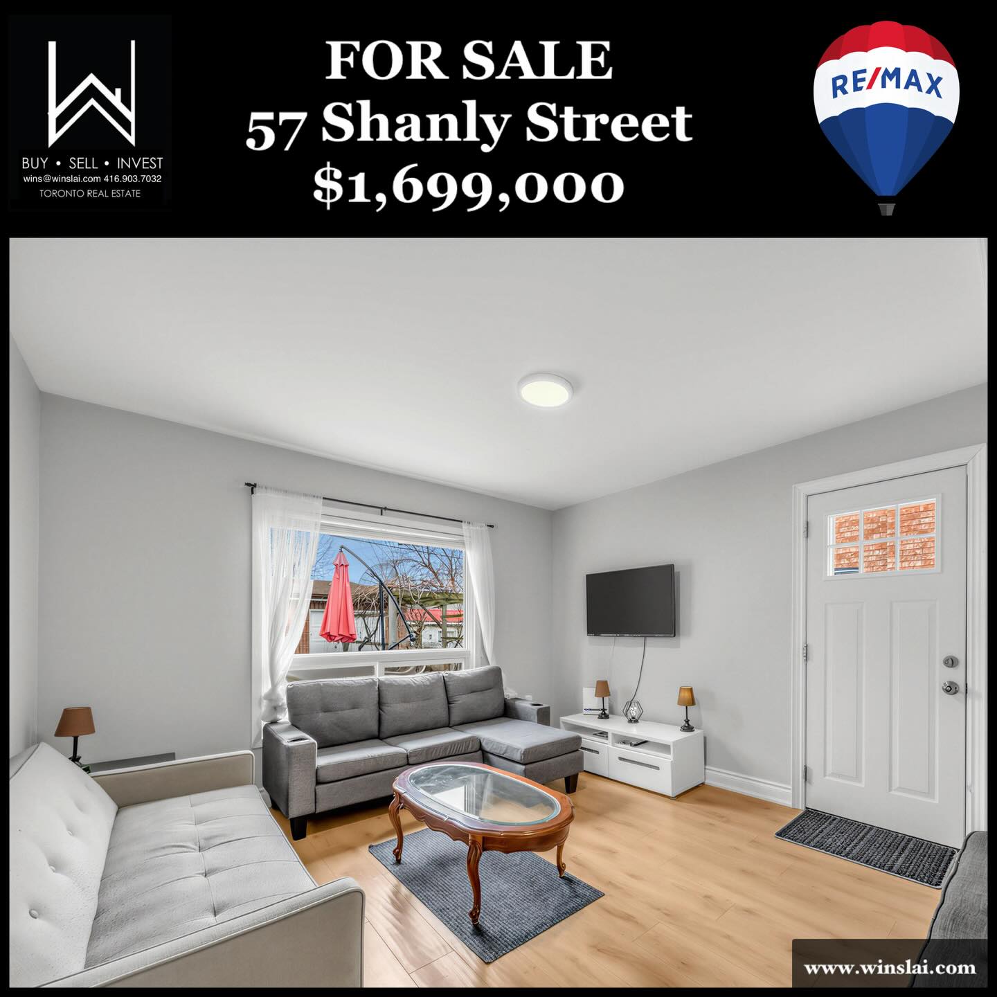 For Sale flyer for 57 Shanly St showing 3rd bedroom and price tag.